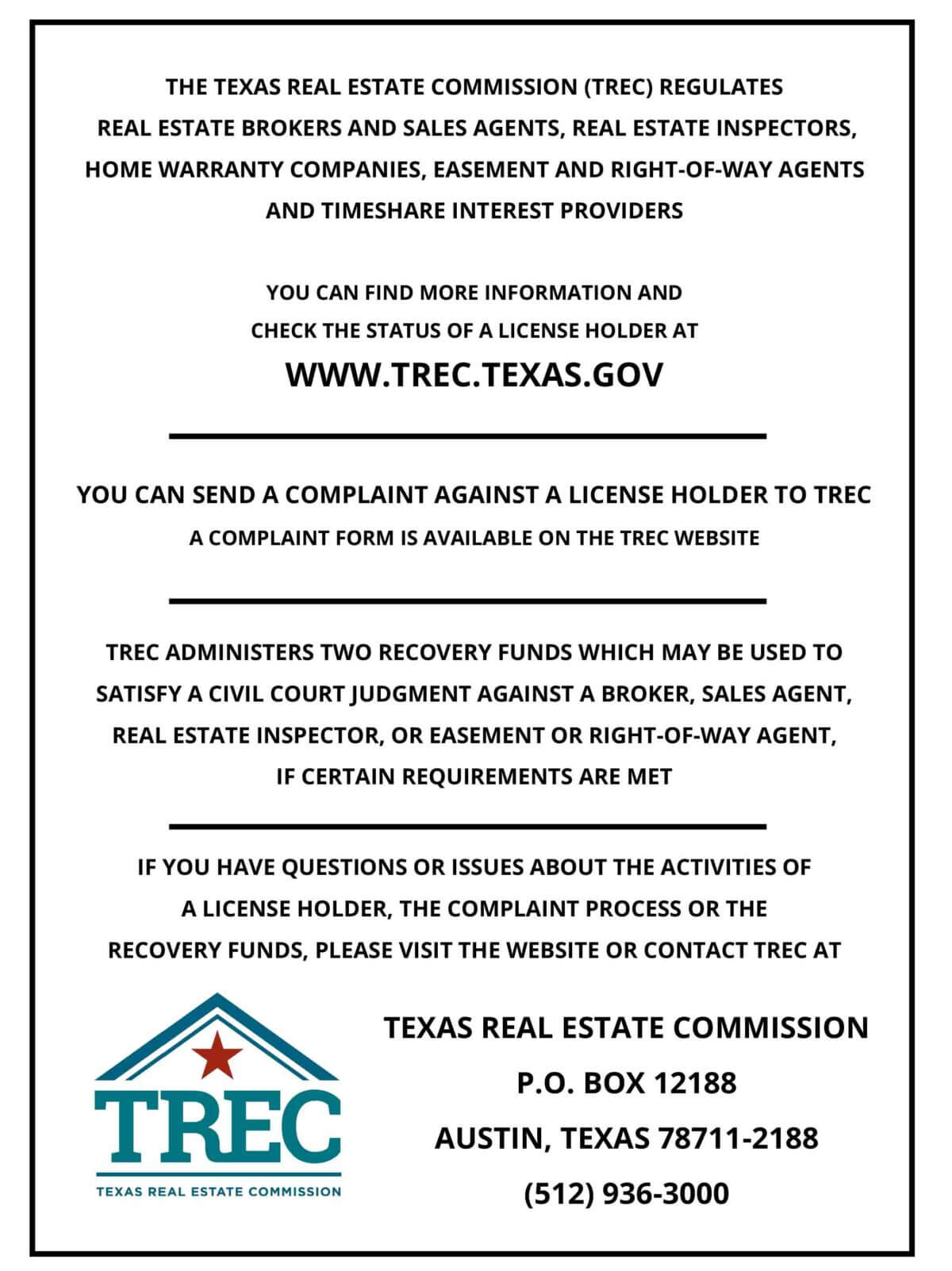 image of TREC Required Legal Information about Brokerage Services